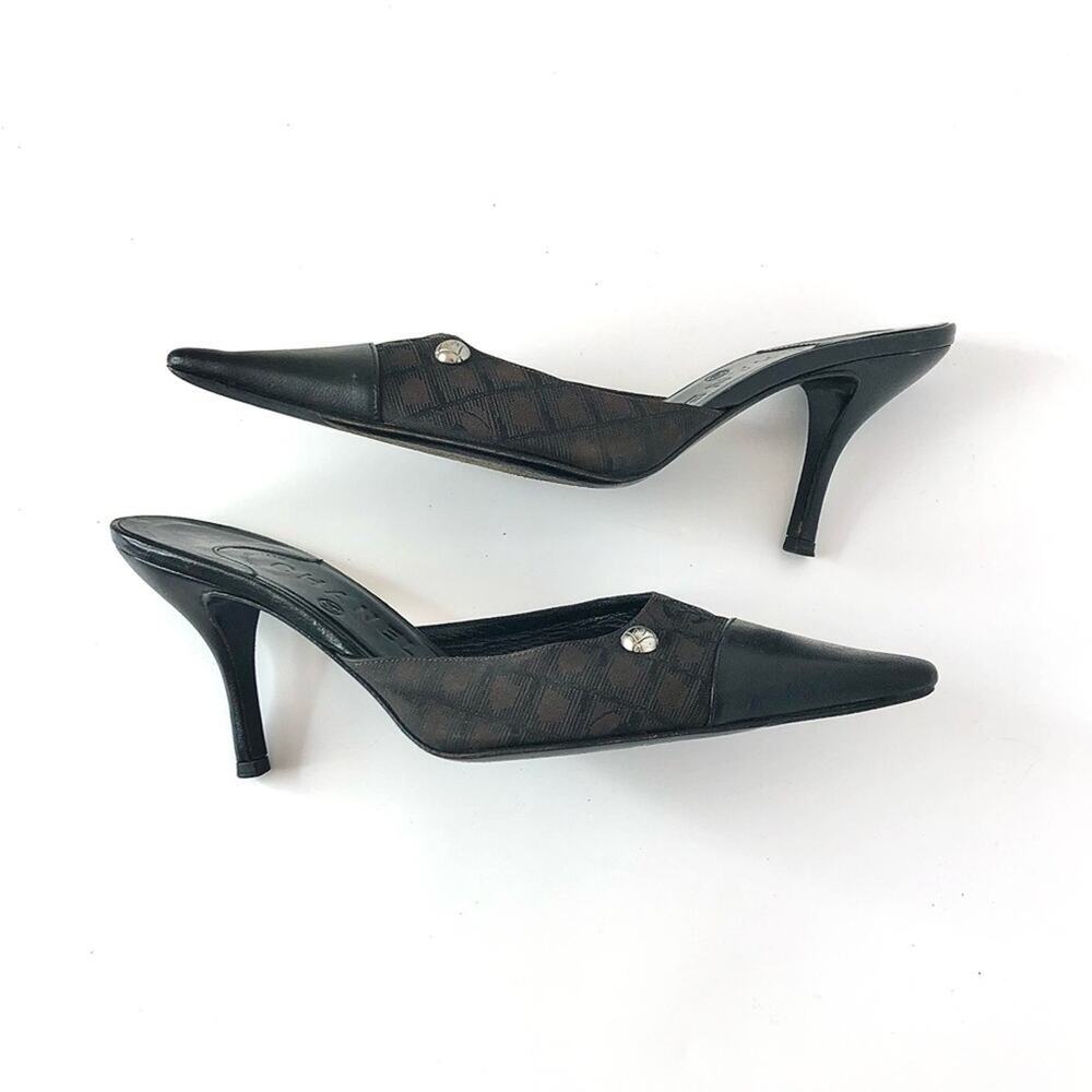 Vintage Chanel CC Logo Print Pointed Toe Mules Pumps 36.5 - Picture 4 of 8